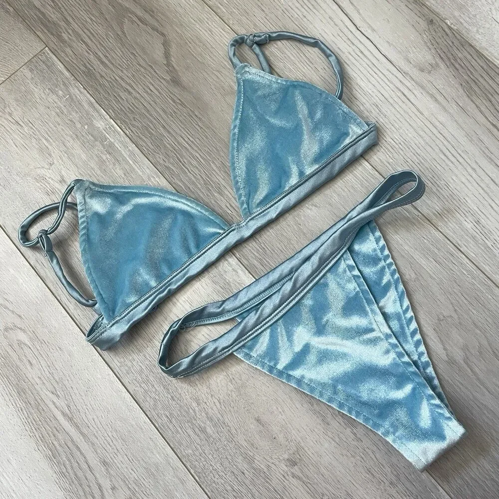 Andi Bagus Bikini velvet triangle cheeky womens Blue (small medium) beach swim